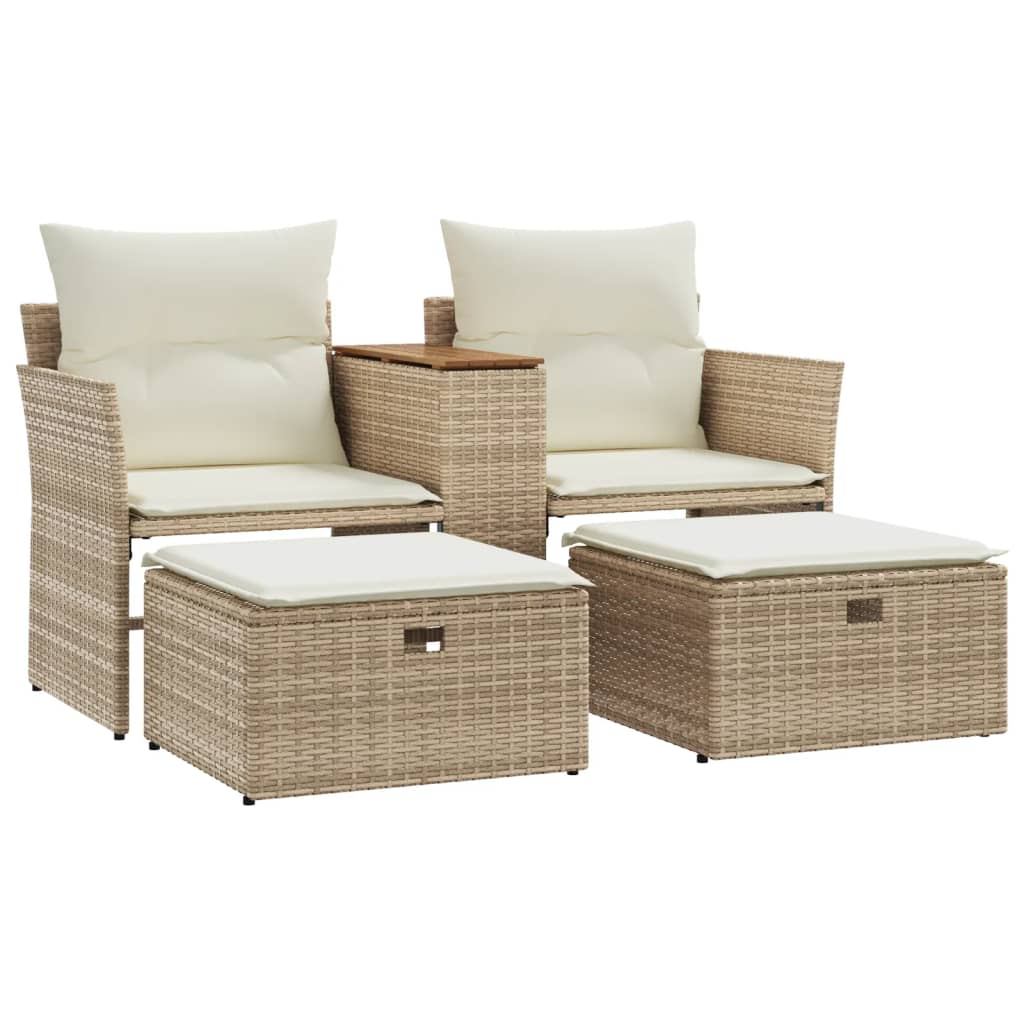 vidaXL Sofa ogrodowa 2-osobowa ze stołkami, beżowa, rattan PE