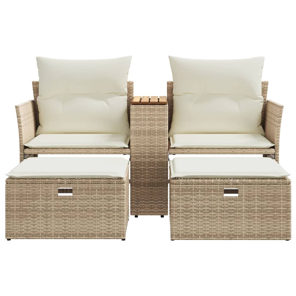 vidaXL Sofa ogrodowa 2-osobowa ze stołkami, beżowa, rattan PE