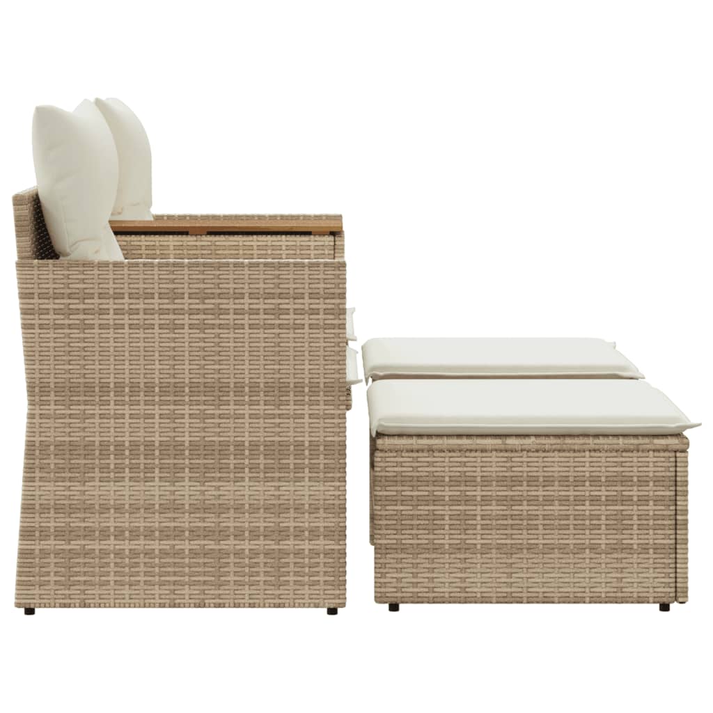 vidaXL Sofa ogrodowa 2-osobowa ze stołkami, beżowa, rattan PE