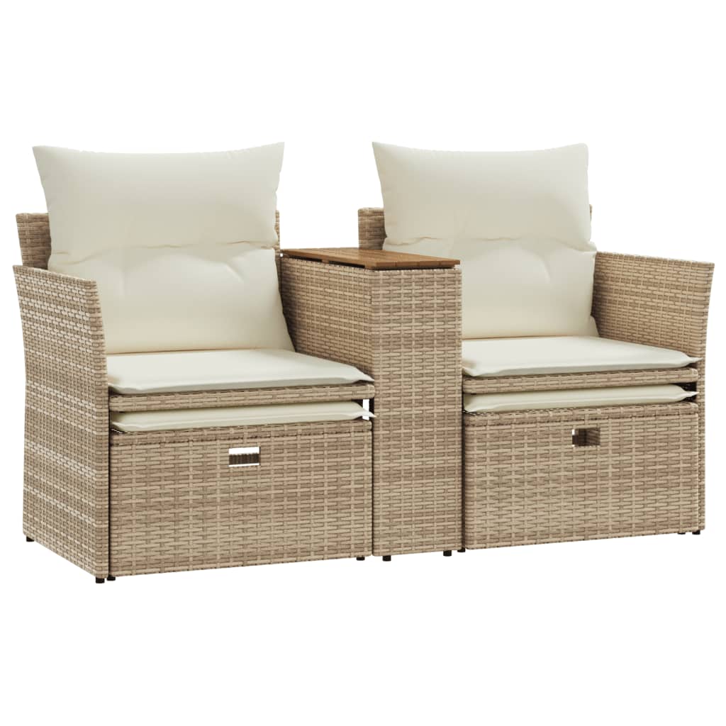 vidaXL Sofa ogrodowa 2-osobowa ze stołkami, beżowa, rattan PE