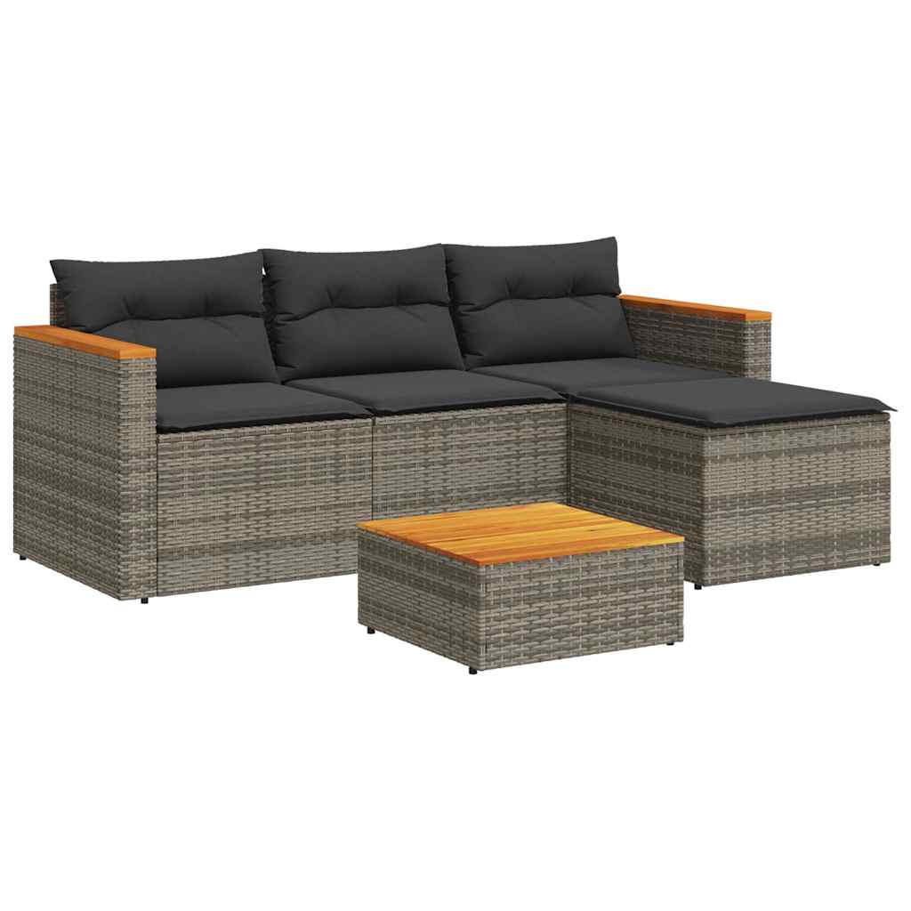 vidaXL 3-częściowa sofa do ogrodu, z poduszkami, szara, polirattanowa
