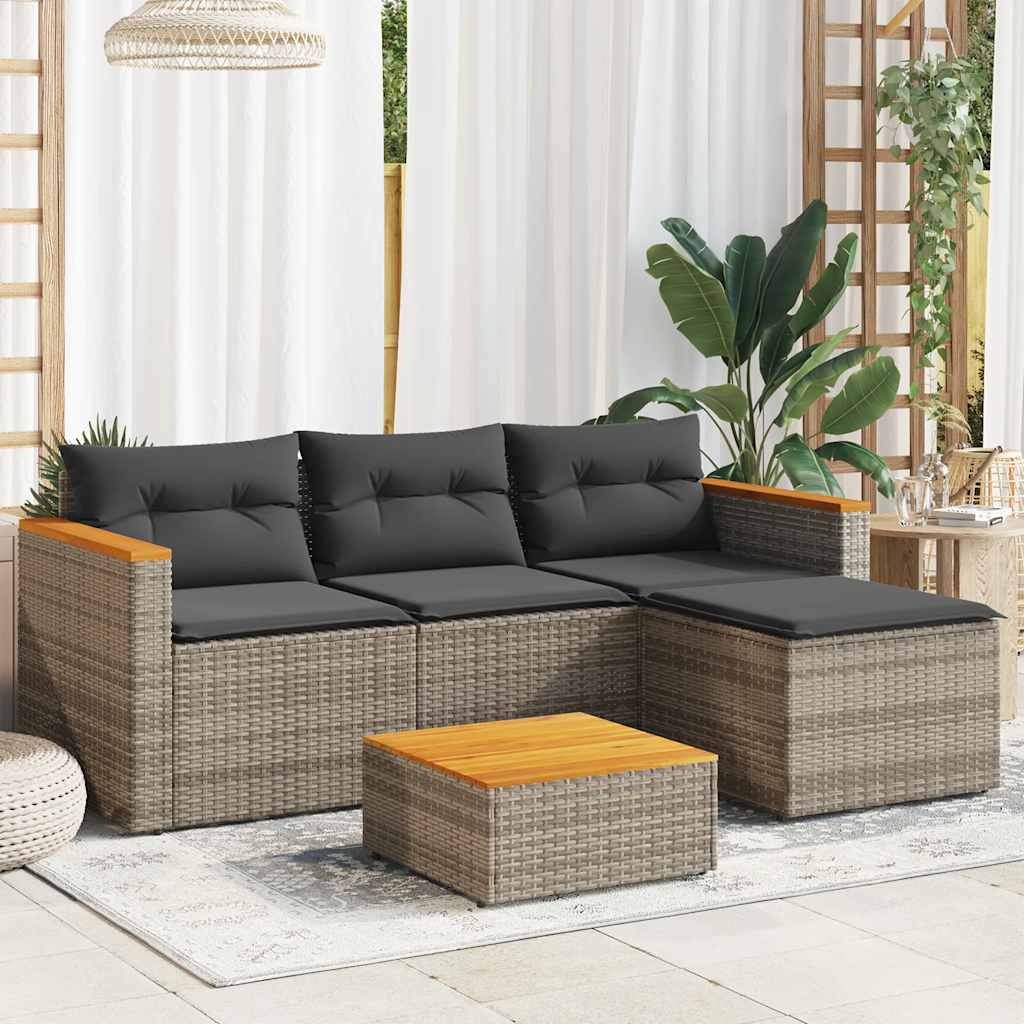 vidaXL 3-częściowa sofa do ogrodu, z poduszkami, szara, polirattanowa