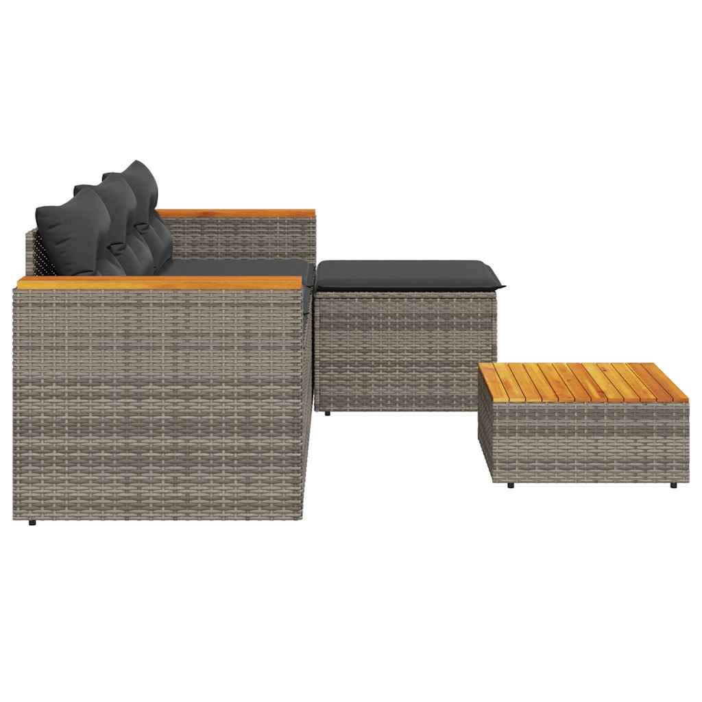 vidaXL 3-częściowa sofa do ogrodu, z poduszkami, szara, polirattanowa