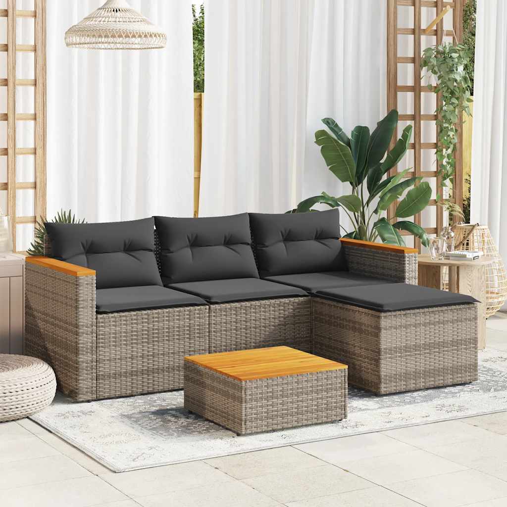 vidaXL 3-częściowa sofa do ogrodu, z poduszkami, szara, polirattanowa