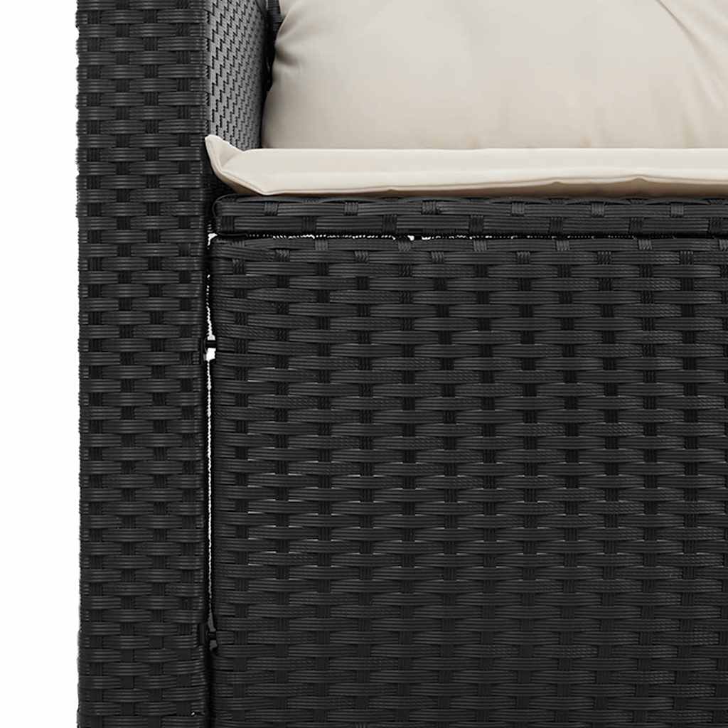 vidaXL Sofa ogrodowa z poduszkami, 3-osobowa, czarna, polirattan