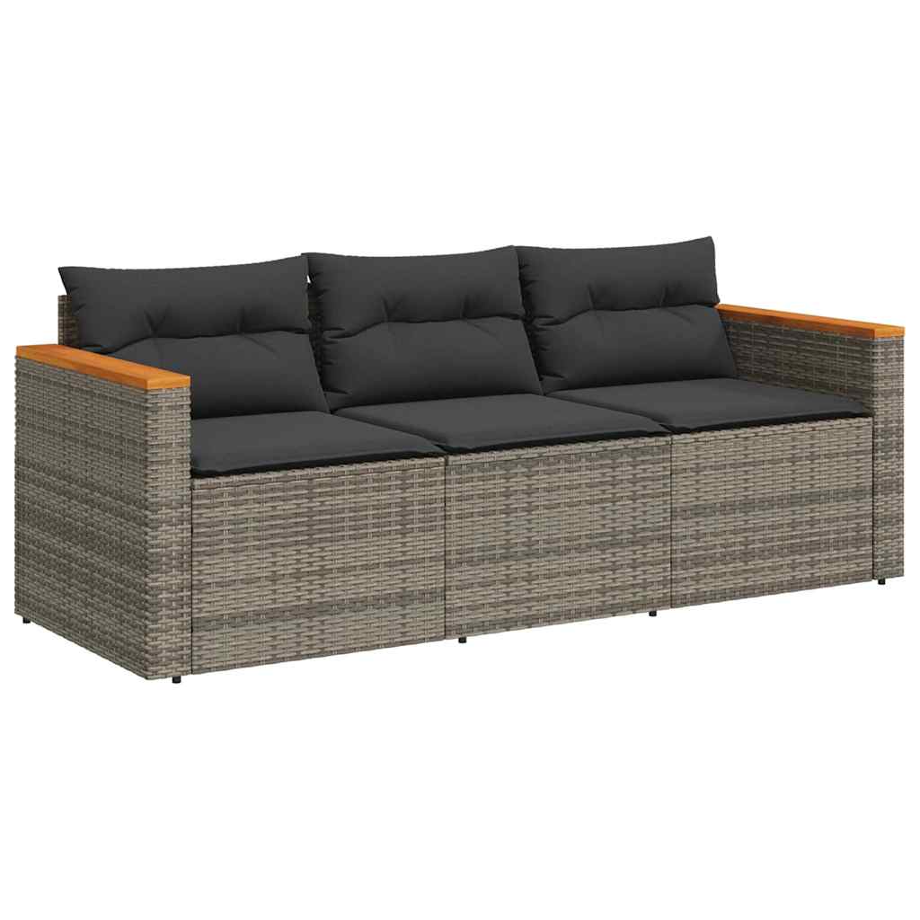 vidaXL 3-osobowa sofa ogrodowa z poduszkami, szara, polirattan