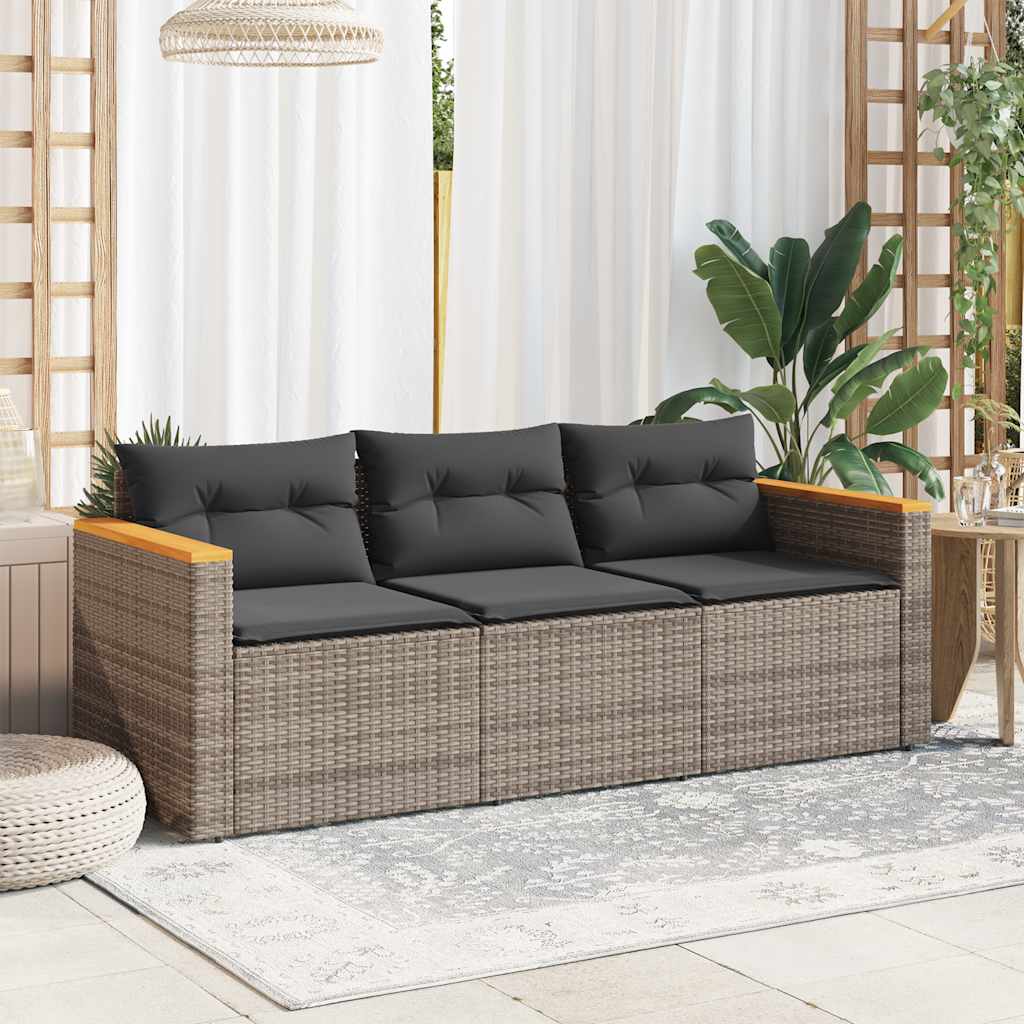 vidaXL 3-osobowa sofa ogrodowa z poduszkami, szara, polirattan
