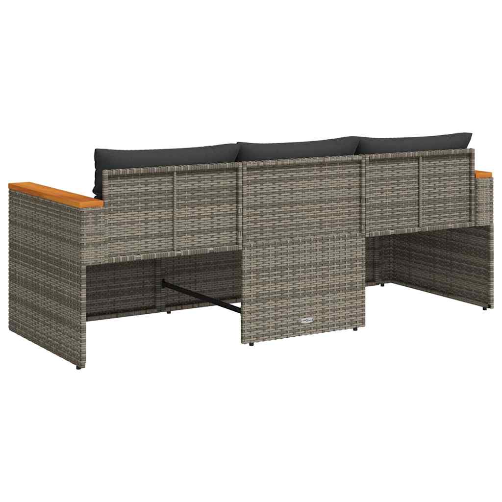 vidaXL 3-osobowa sofa ogrodowa z poduszkami, szara, polirattan