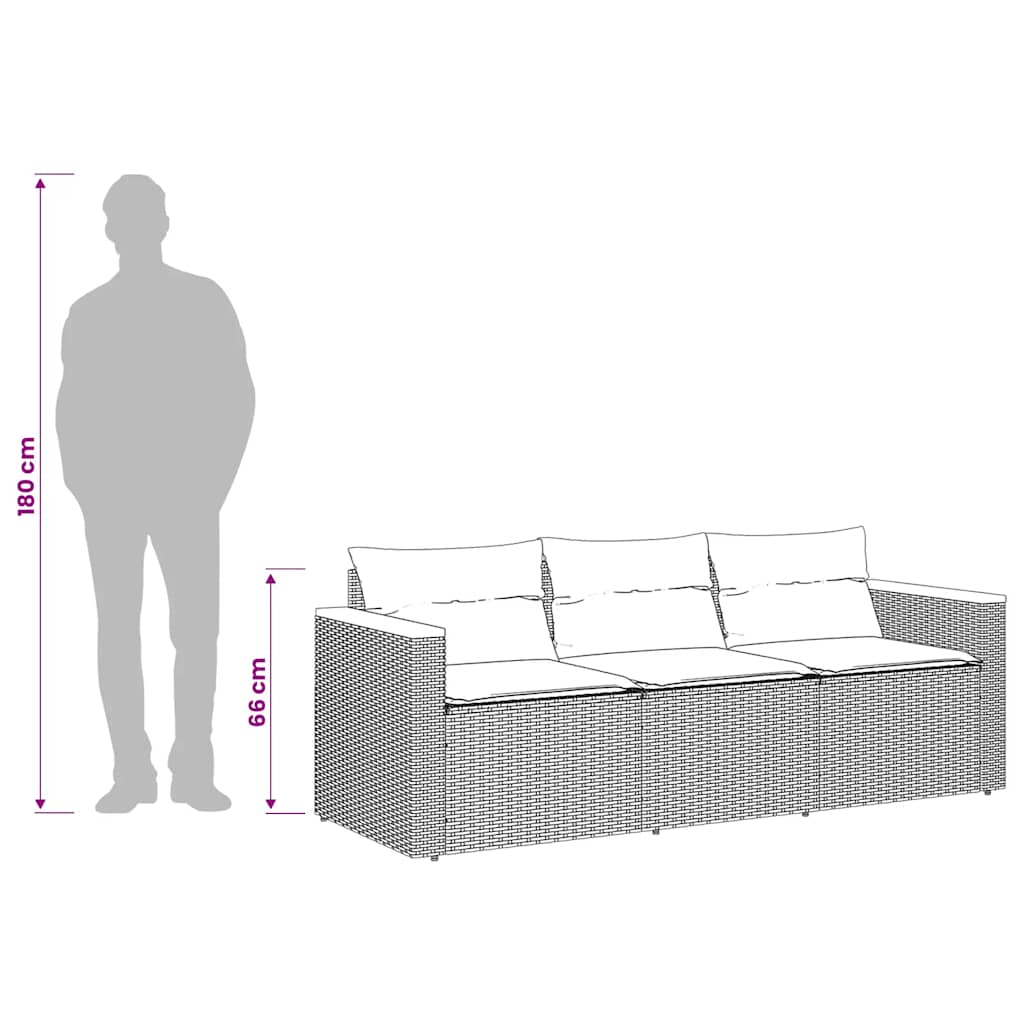 vidaXL 3-osobowa sofa ogrodowa z poduszkami, szara, polirattan