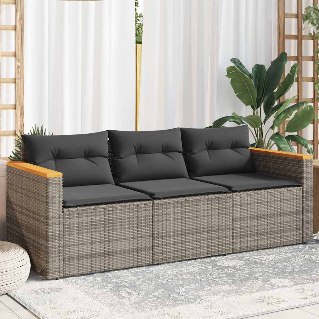 vidaXL 3-osobowa sofa ogrodowa z poduszkami, szara, polirattan