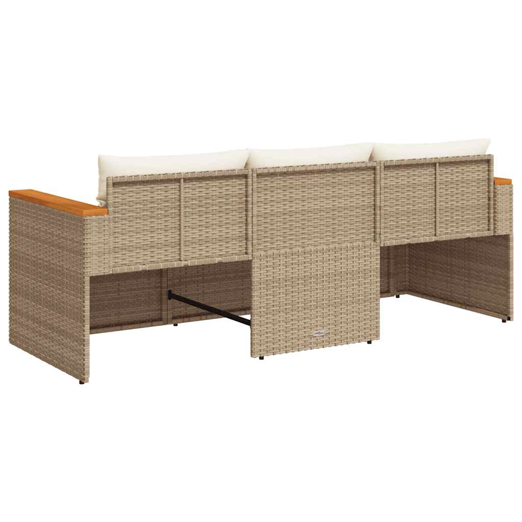 vidaXL Sofa ogrodowa z poduszkami, 3-osobowa, beż, polirattan