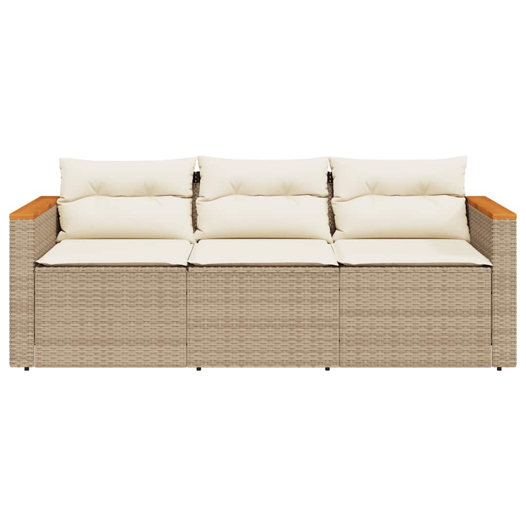 vidaXL Sofa ogrodowa z poduszkami, 3-osobowa, beż, polirattan