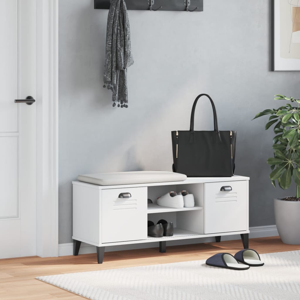 vidaXL Ławka na buty VIKEN biała 106x35x45 cm, materiał drewnopochodny
