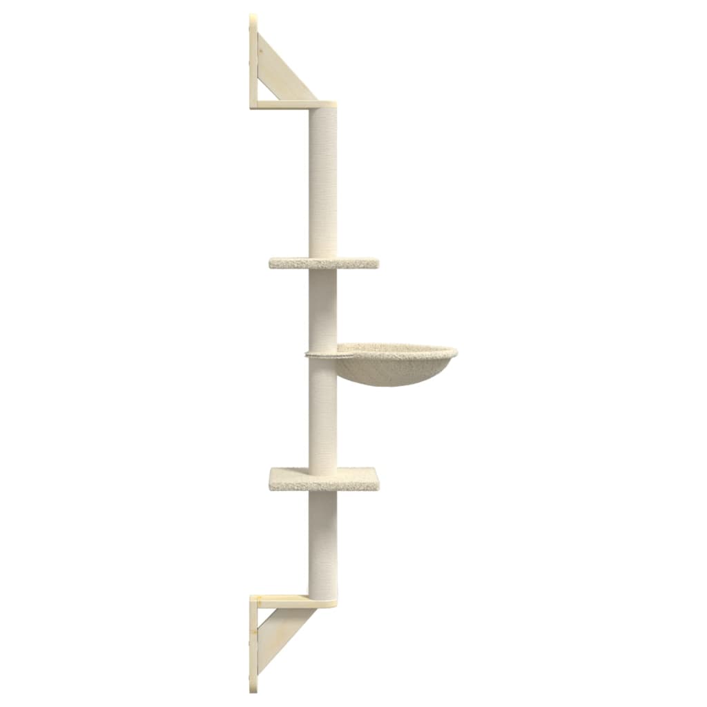 vidaXL Ścienne drzewko dla kota z drapakiem, kremowe, 142,5 cm