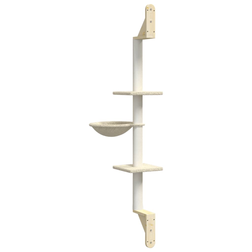 vidaXL Ścienne drzewko dla kota z drapakiem, kremowe, 142,5 cm