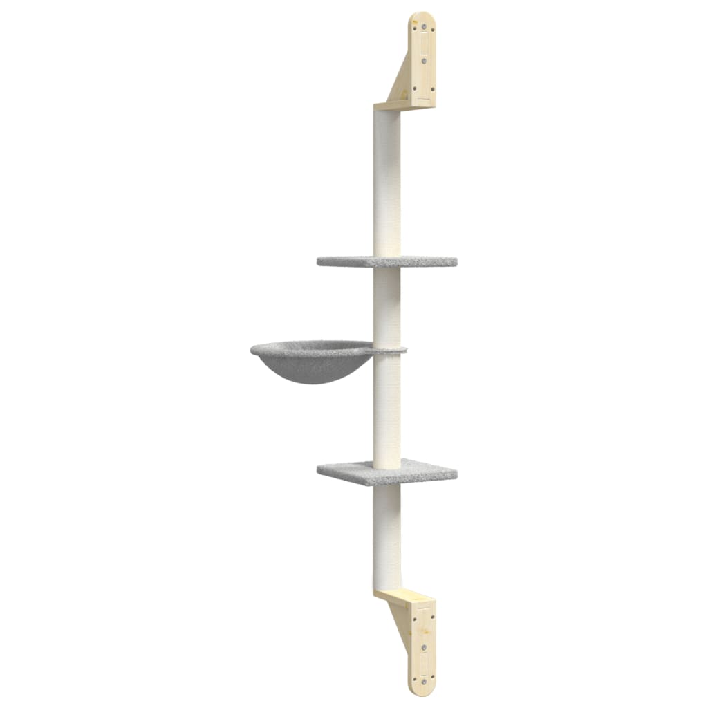 vidaXL Ścienne drzewko dla kota z drapakiem, jasnoszare, 142,5 cm