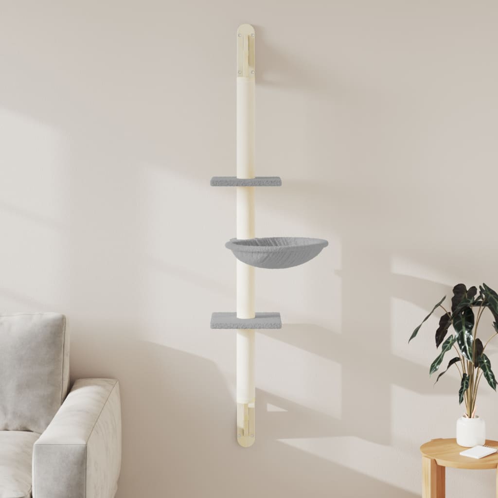 vidaXL Ścienne drzewko dla kota z drapakiem, jasnoszare, 142,5 cm