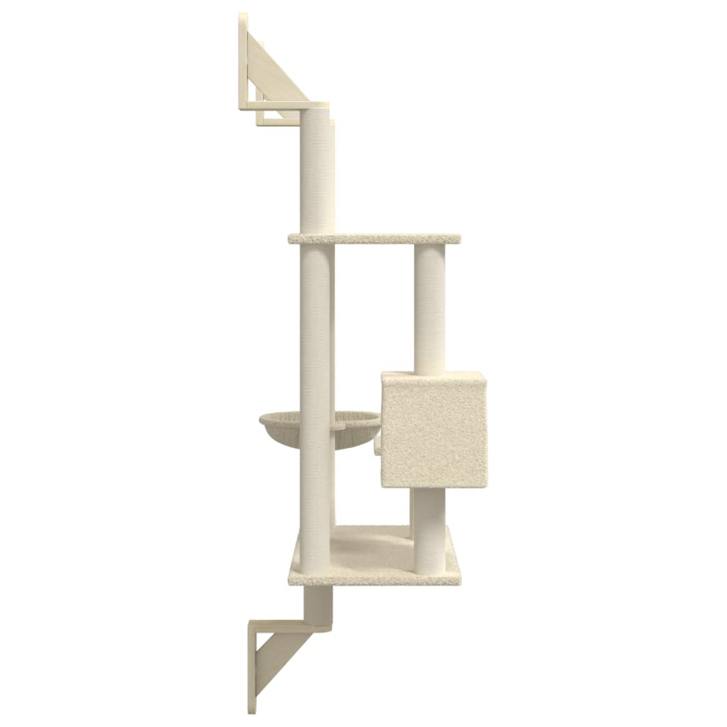 vidaXL Ścienne drzewko dla kota z drapakiem, kremowe, 153 cm
