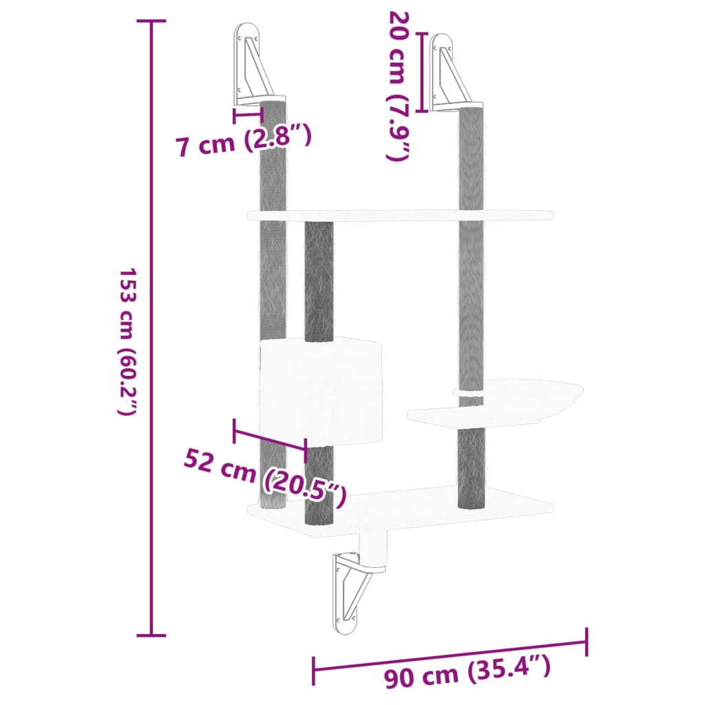 vidaXL Ścienne drzewko dla kota z drapakiem, jasnoszare, 153 cm