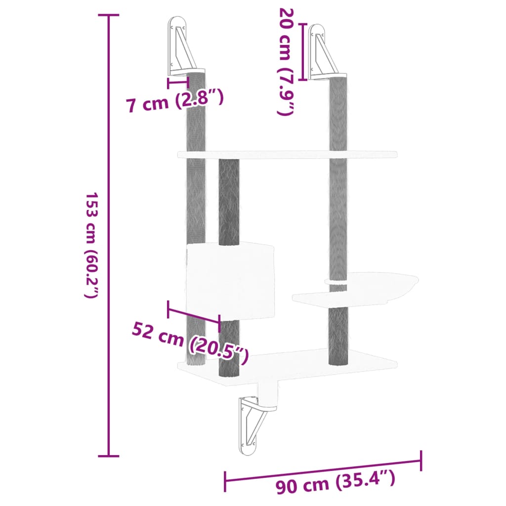 vidaXL Ścienne drzewko dla kota z drapakiem, ciemnoszare, 153 cm
