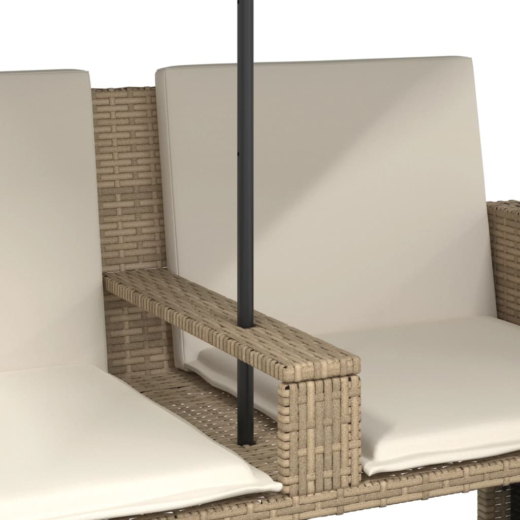 vidaXL 2-os. sofa ogrodowa z parasolem i stołkami, beżowa, polirattan