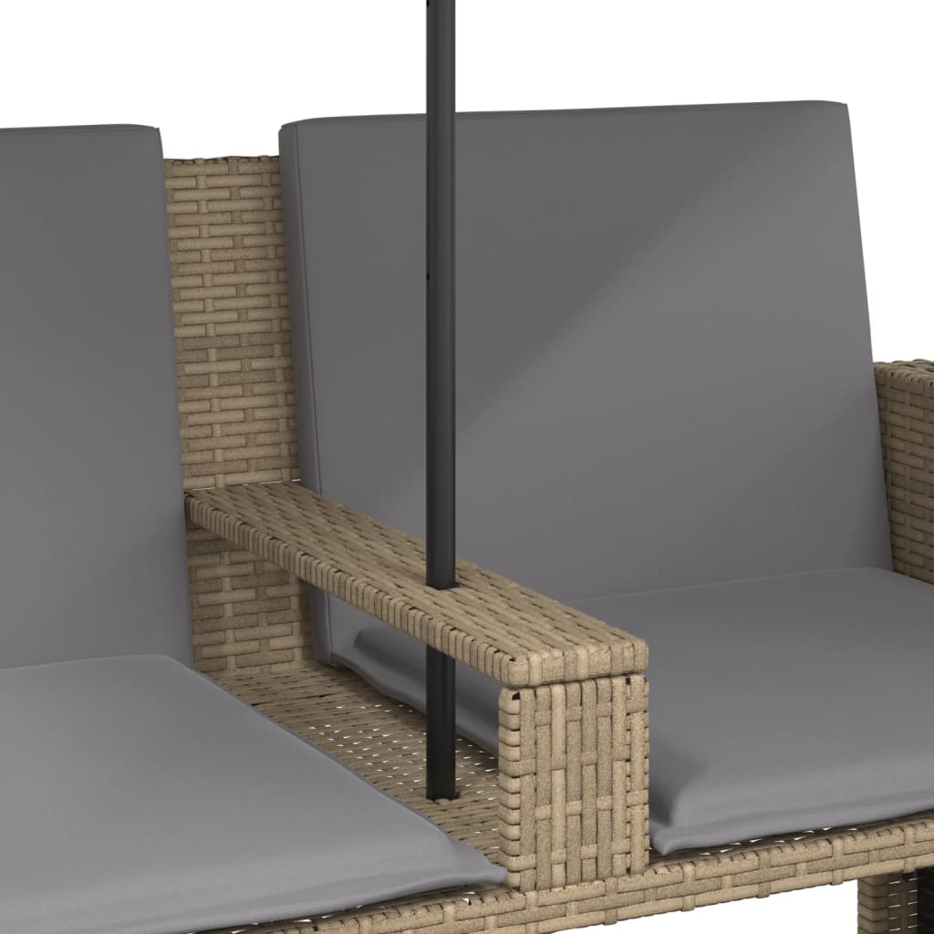 vidaXL 2-os. sofa ogrodowa z parasolem i stołkami, beżowa, polirattan