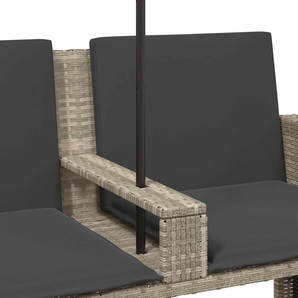 vidaXL 2-os. sofa ogrodowa ze parasolem i stołkami, jasnoszara