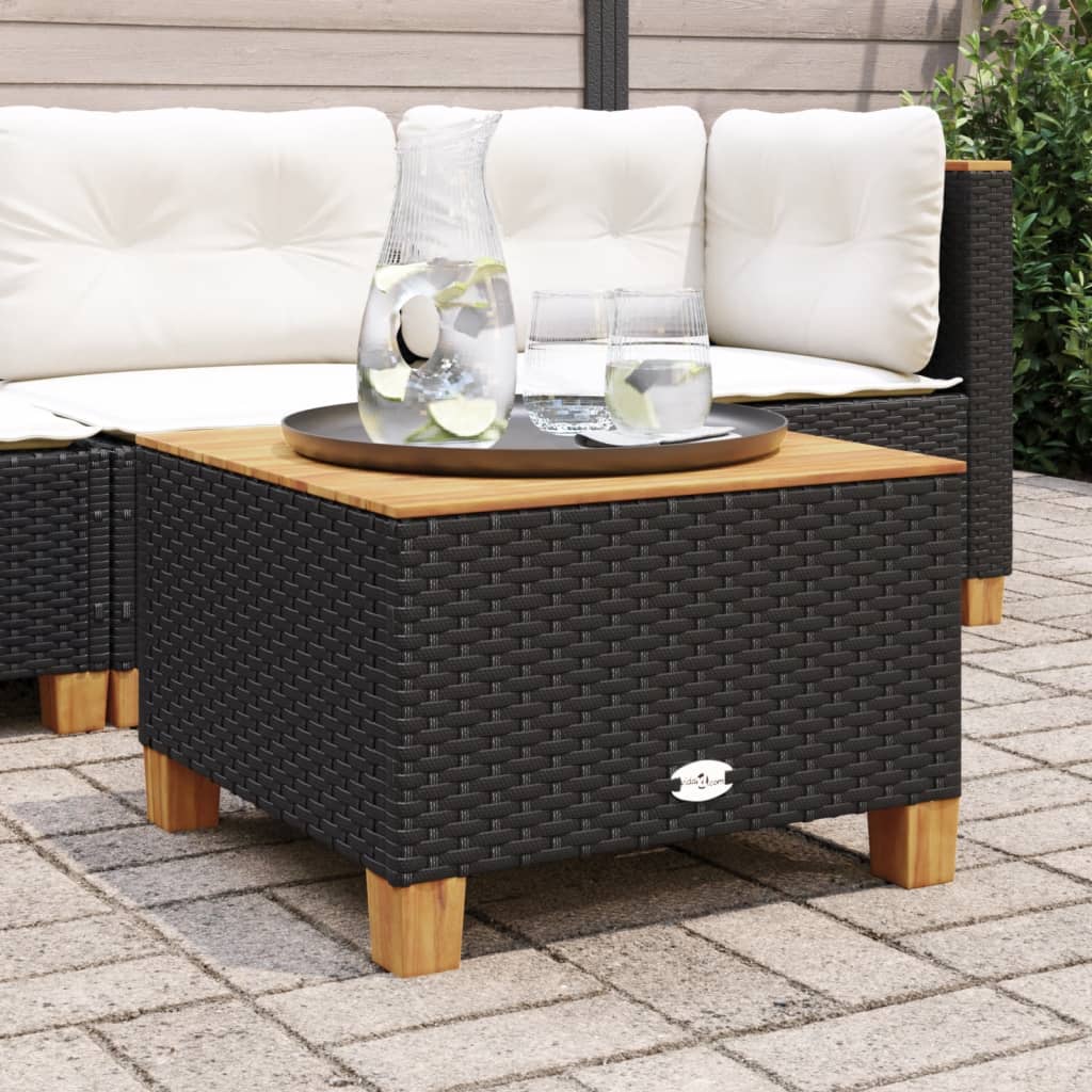 vidaXL Stolik ogrodowy, czarny, 55x55x36 cm, polirattan i akacja