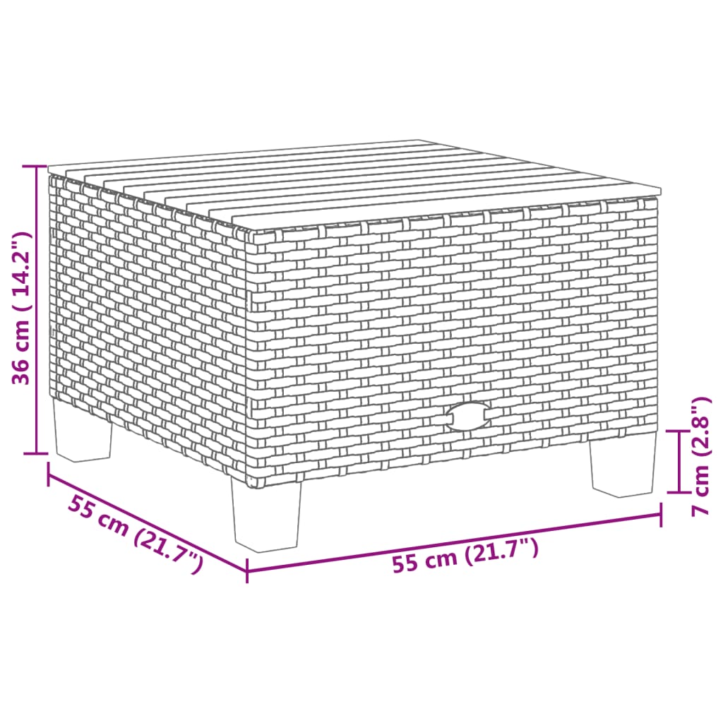 vidaXL Stolik ogrodowy, czarny, 55x55x36 cm, polirattan i akacja