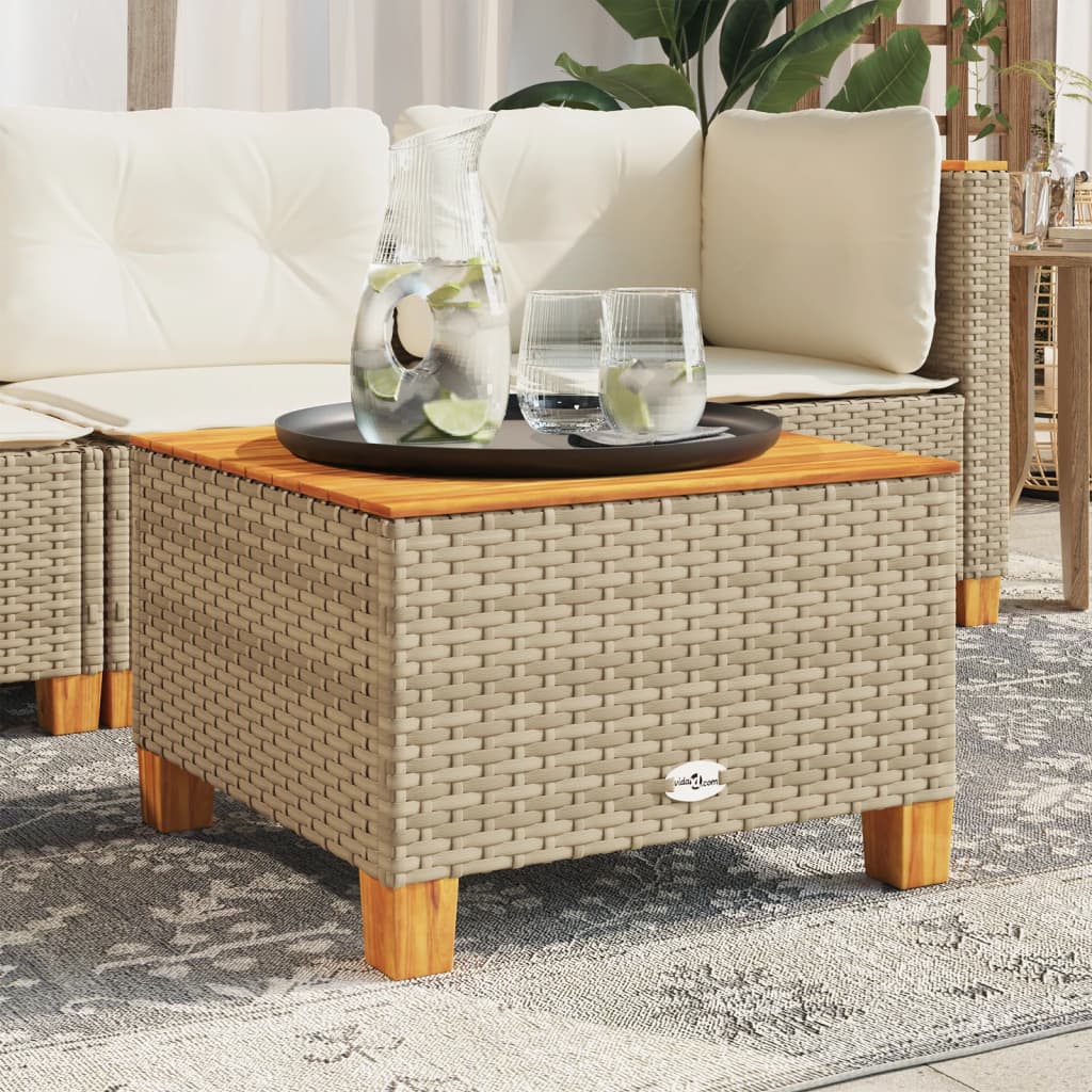vidaXL Stolik ogrodowy, beż, 55x55x36 cm, rattan PE i drewno akacjowe