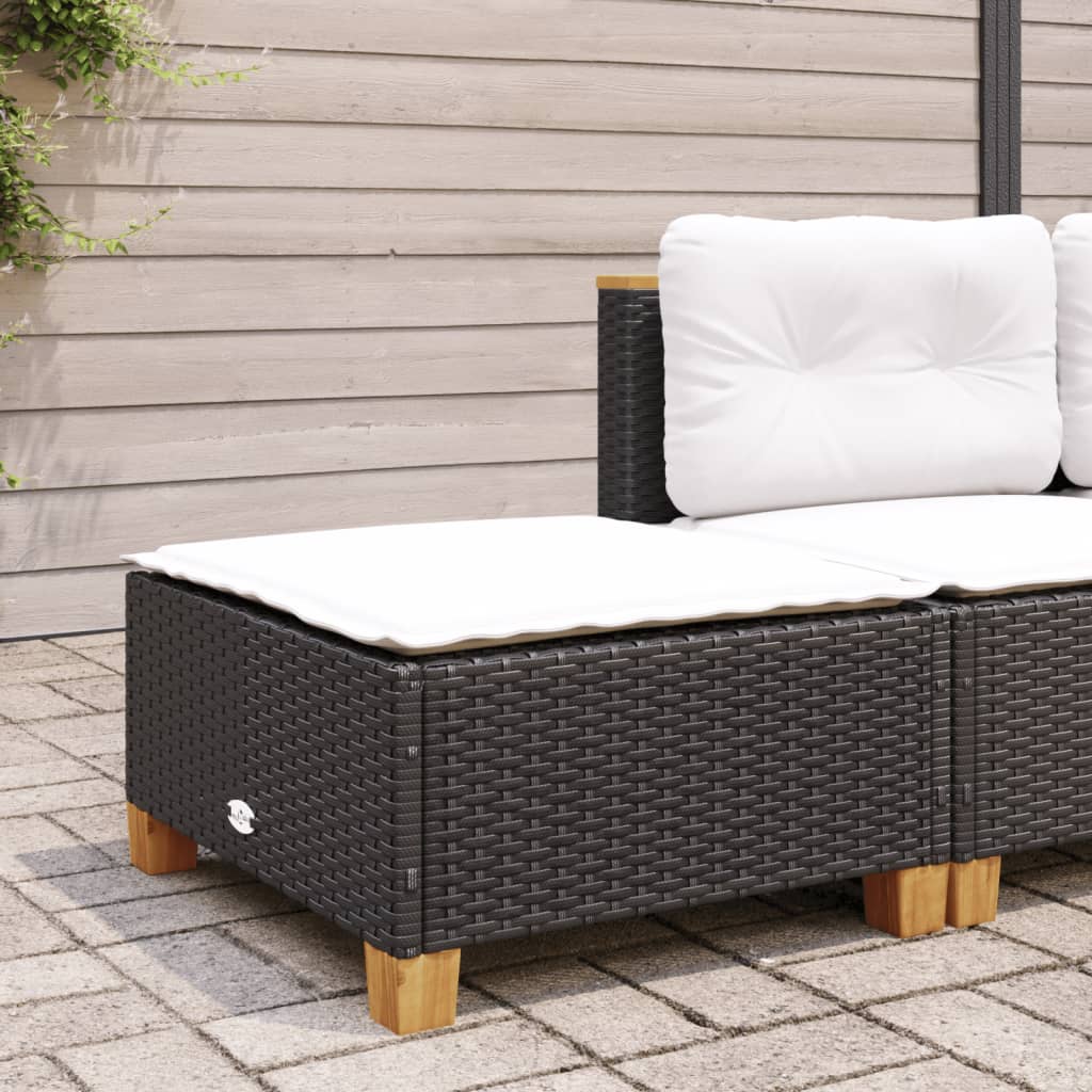 vidaXL Stołek ogrodowy z poduszką, czarny, 63,5x56x32 cm, rattan PE