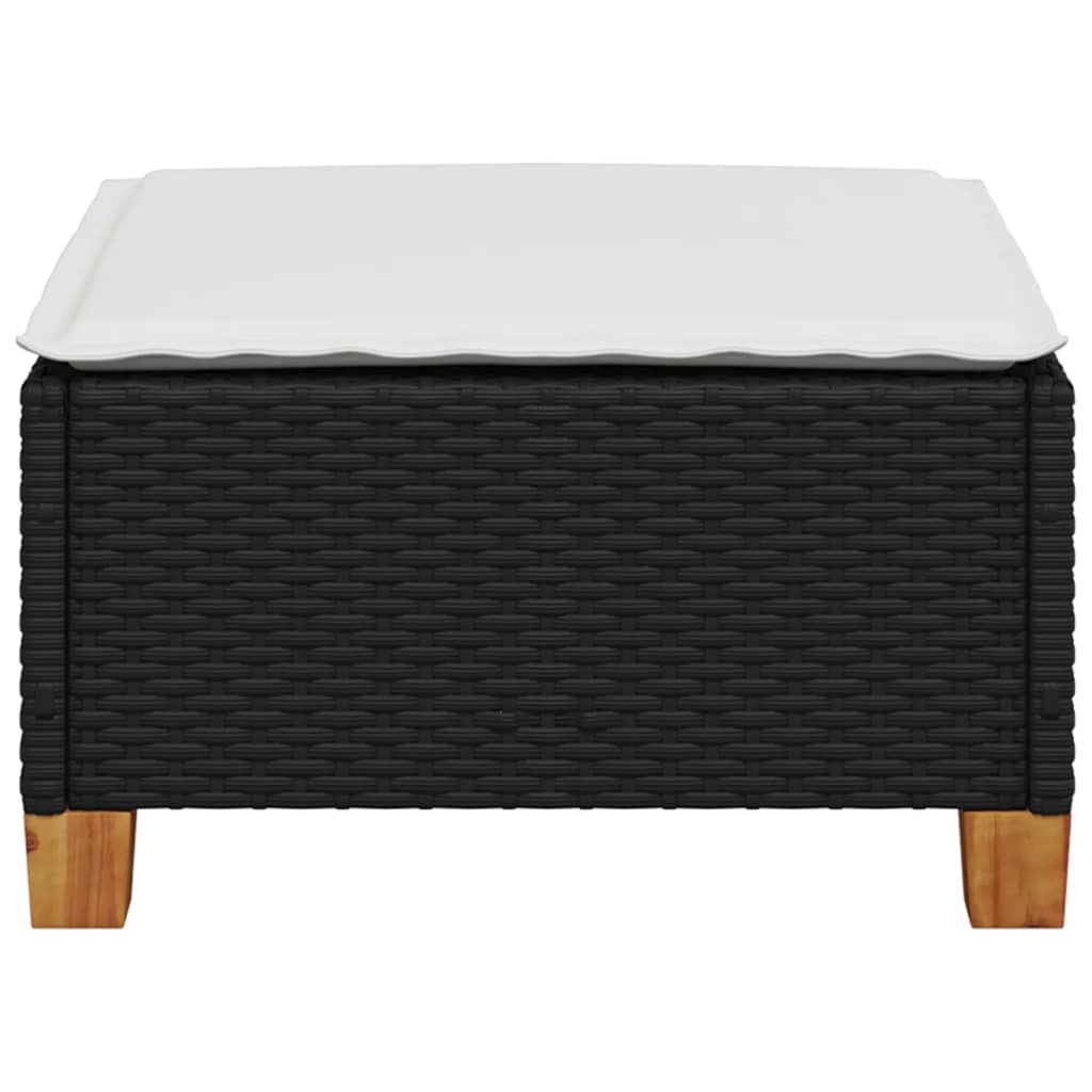 vidaXL Stołek ogrodowy z poduszką, czarny, 63,5x56x32 cm, rattan PE