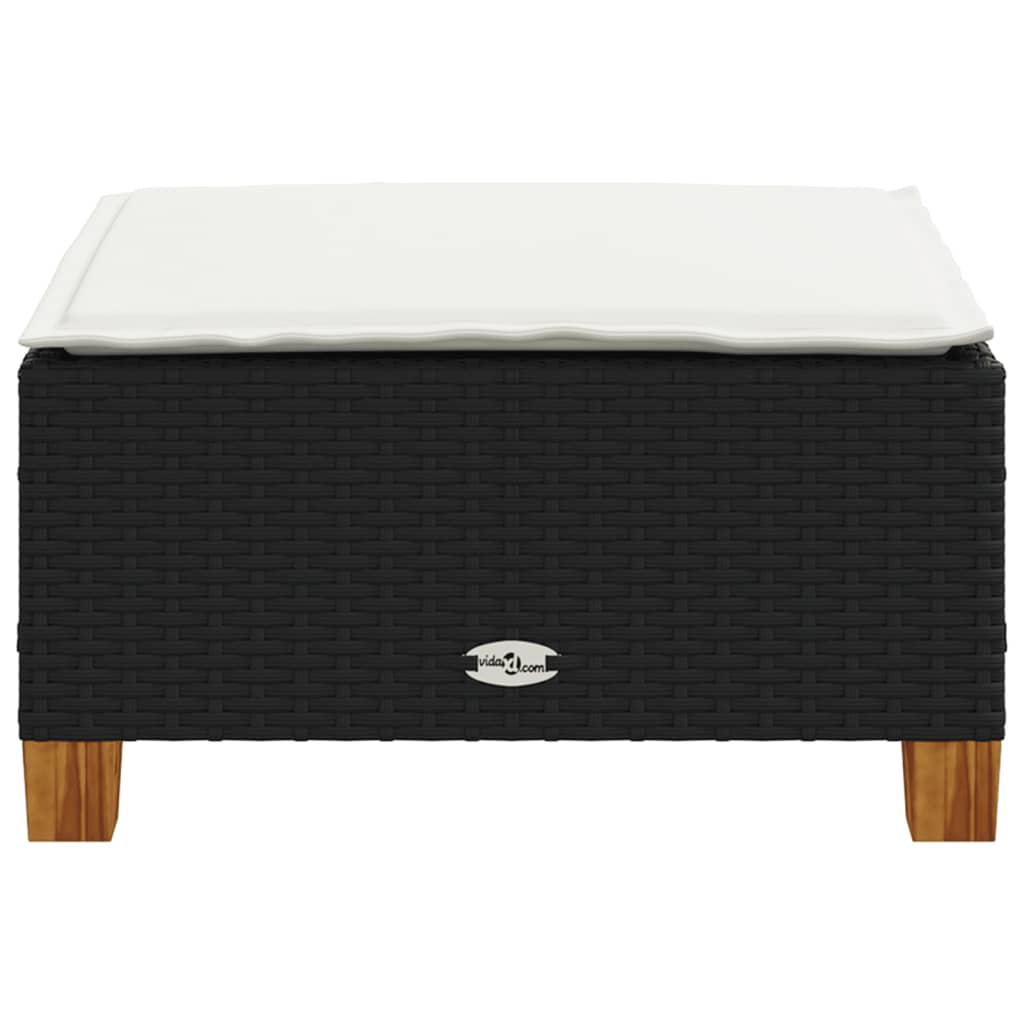 vidaXL Stołek ogrodowy z poduszką, czarny, 63,5x56x32 cm, rattan PE