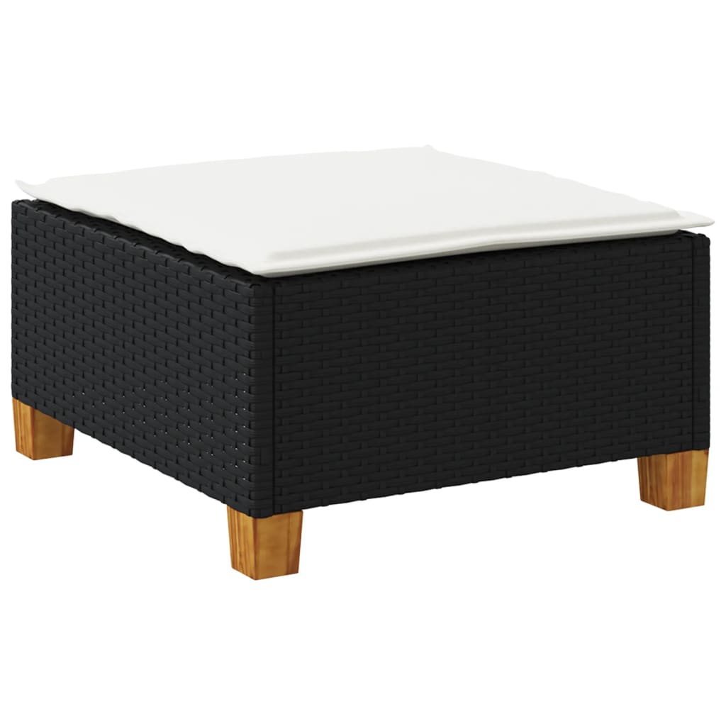 vidaXL Stołek ogrodowy z poduszką, czarny, 63,5x56x32 cm, rattan PE