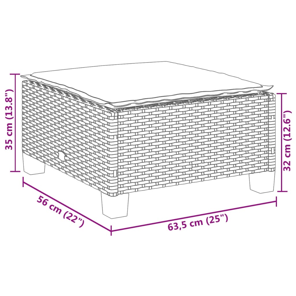 vidaXL Stołek ogrodowy z poduszką, czarny, 63,5x56x32 cm, rattan PE