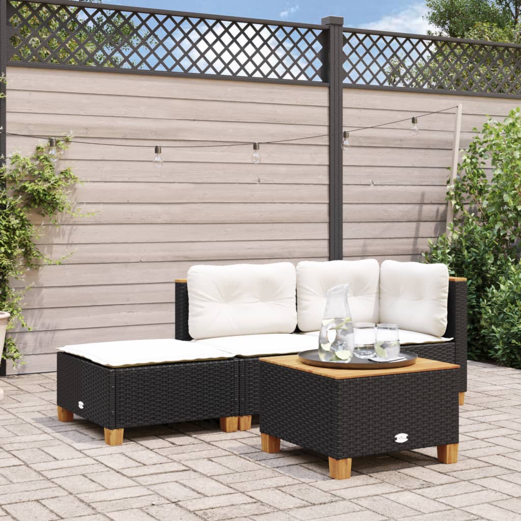 vidaXL Stołek ogrodowy z poduszką, czarny, 63,5x56x32 cm, rattan PE