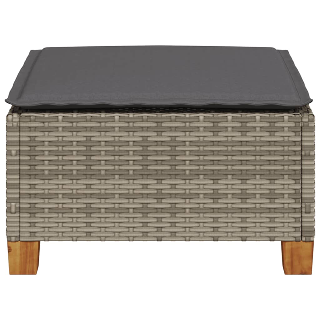 vidaXL Stołek ogrodowy z poduszką, szary, 63,5x56x32 cm, rattan PE