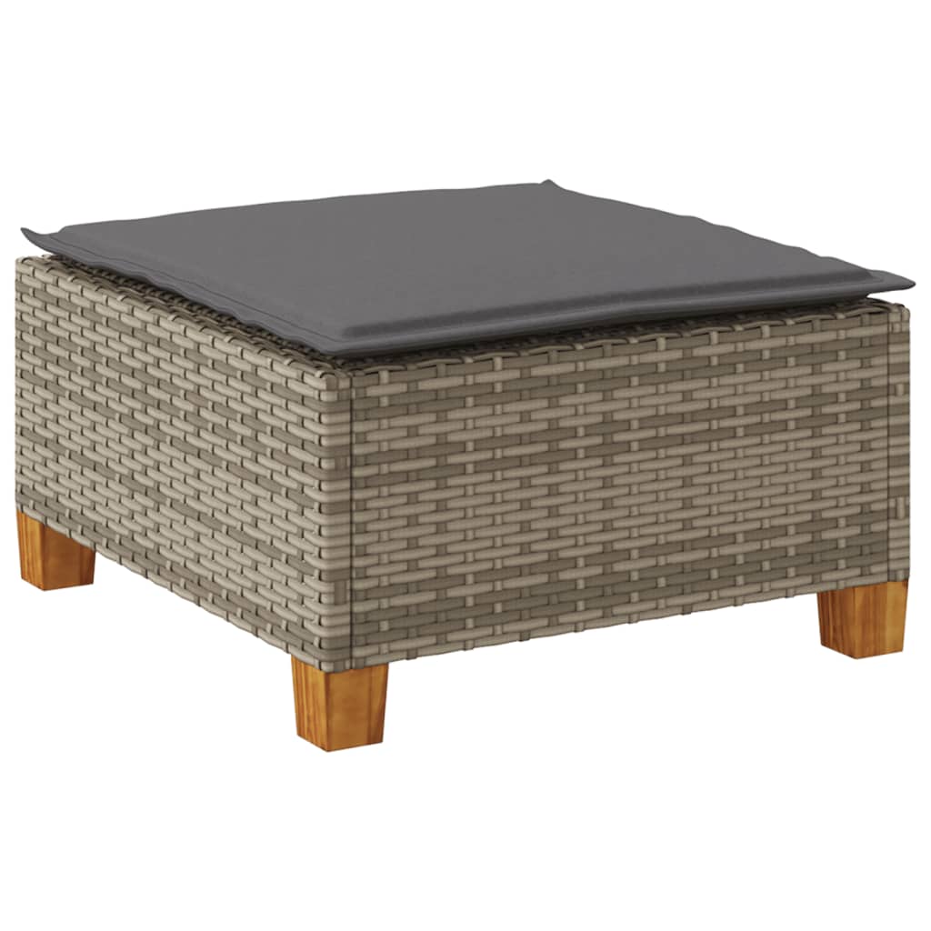 vidaXL Stołek ogrodowy z poduszką, szary, 63,5x56x32 cm, rattan PE