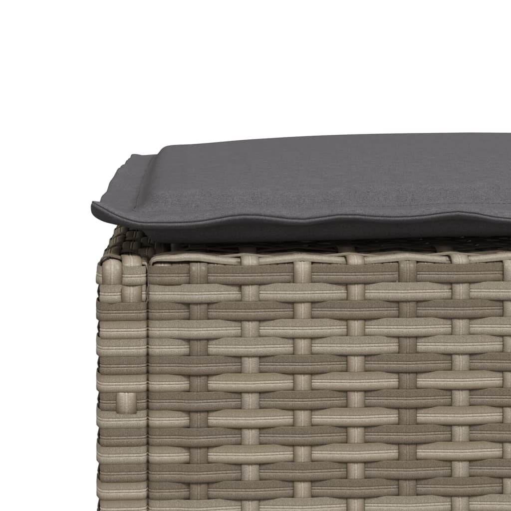 vidaXL Stołek ogrodowy z poduszką, szary, 63,5x56x32 cm, rattan PE