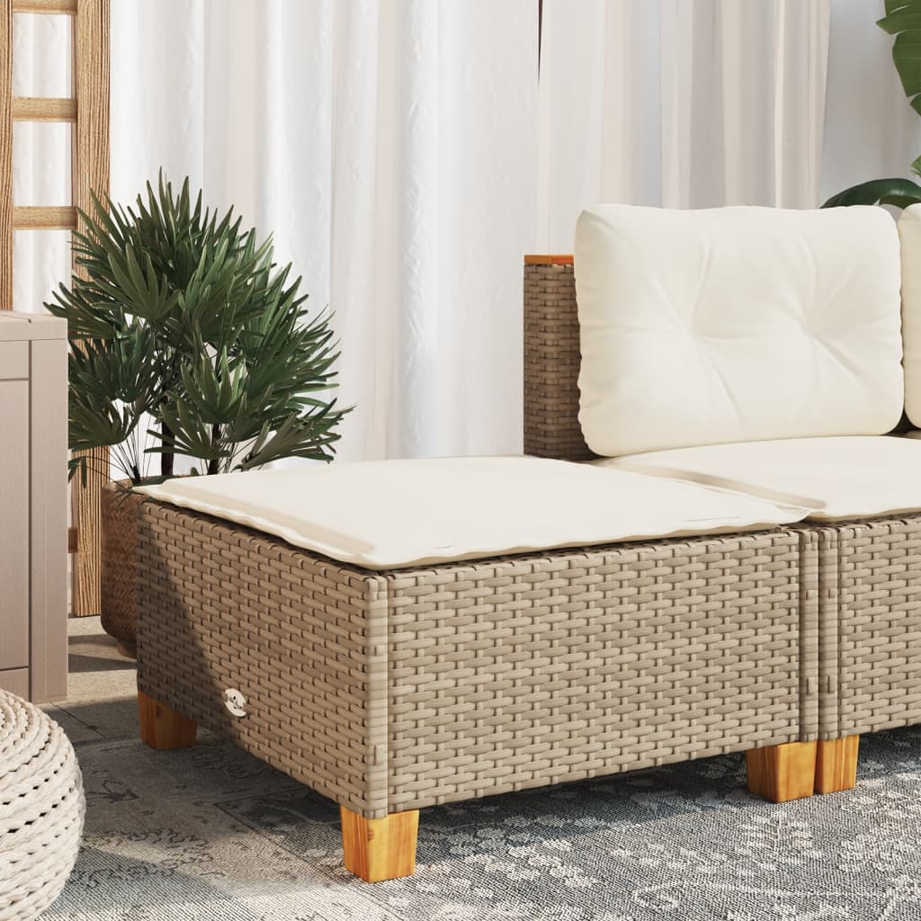 vidaXL Stołek ogrodowy z poduszką, beżowy, 63,5x56x32 cm, rattan PE