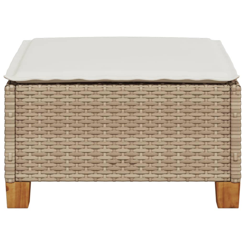 vidaXL Stołek ogrodowy z poduszką, beżowy, 63,5x56x32 cm, rattan PE