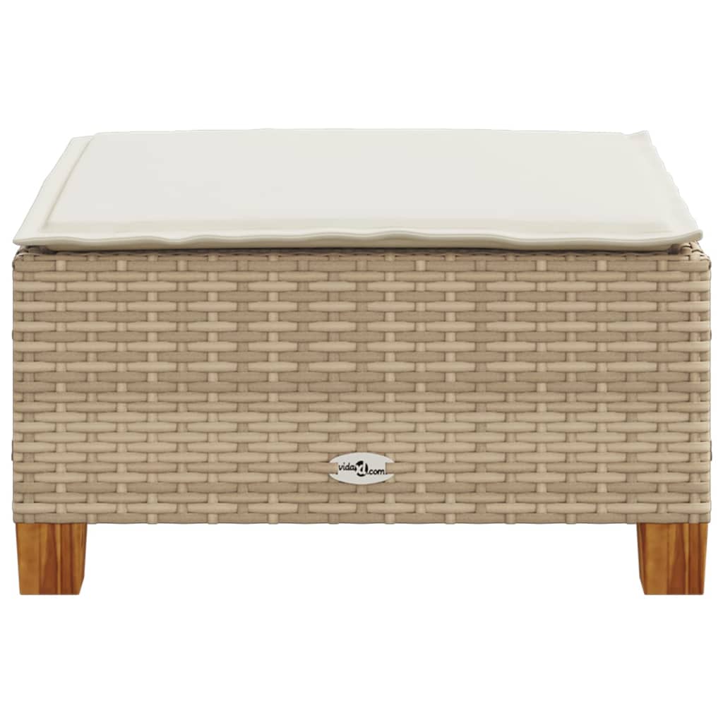 vidaXL Stołek ogrodowy z poduszką, beżowy, 63,5x56x32 cm, rattan PE