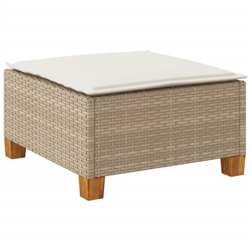 vidaXL Stołek ogrodowy z poduszką, beżowy, 63,5x56x32 cm, rattan PE