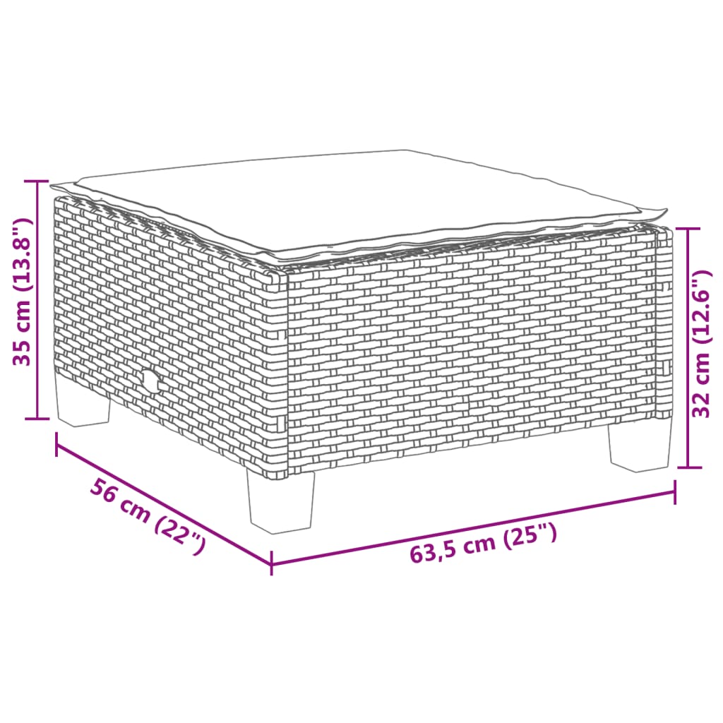 vidaXL Stołek ogrodowy z poduszką, beżowy, 63,5x56x32 cm, rattan PE