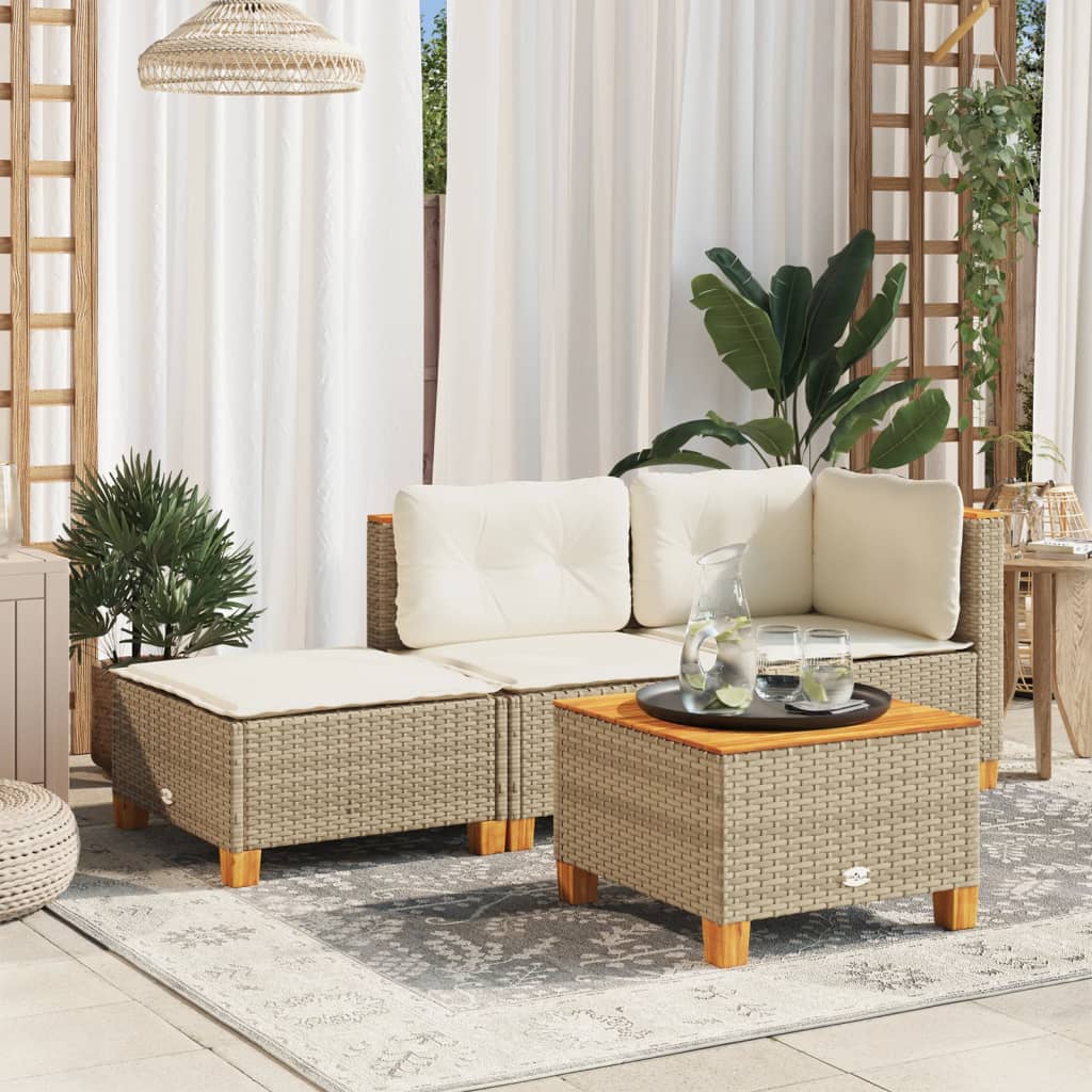 vidaXL Stołek ogrodowy z poduszką, beżowy, 63,5x56x32 cm, rattan PE