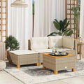 vidaXL Stołek ogrodowy z poduszką, beżowy, 63,5x56x32 cm, rattan PE