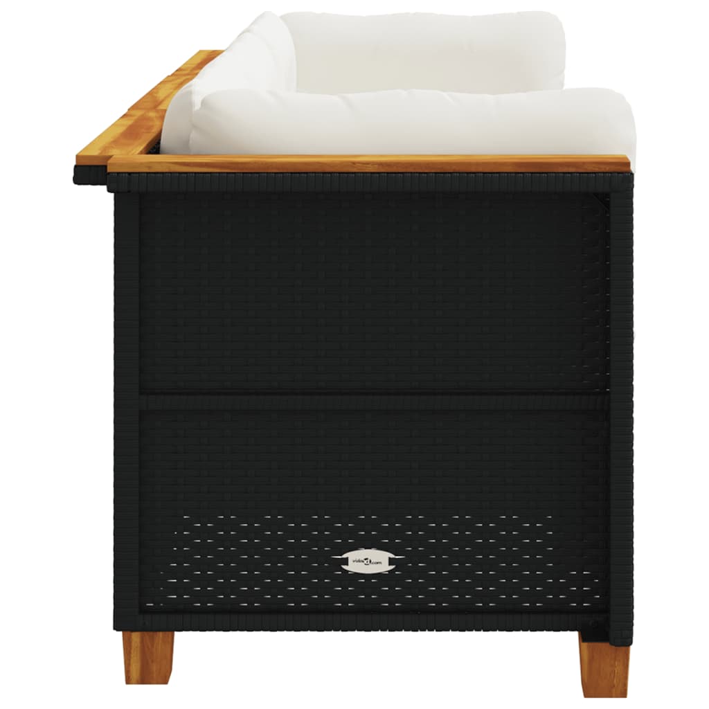 vidaXL Sofa ogrodowa z poduszkami, 3-osobowa, czarna, polirattan