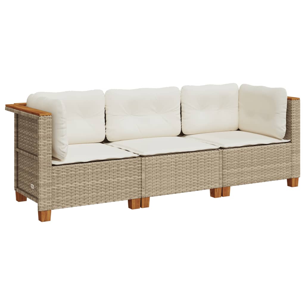 vidaXL Sofa ogrodowa z poduszkami, 3-osobowa, beż, polirattan