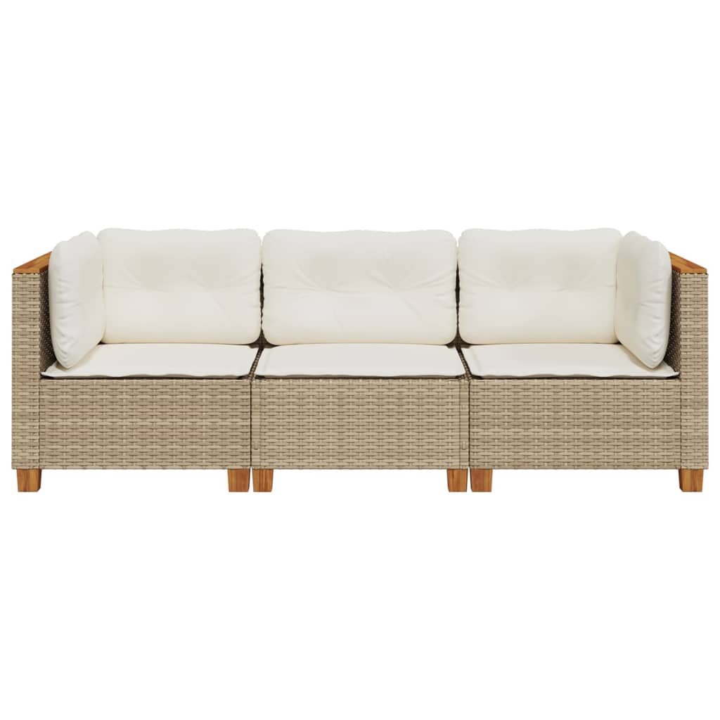 vidaXL Sofa ogrodowa z poduszkami, 3-osobowa, beż, polirattan