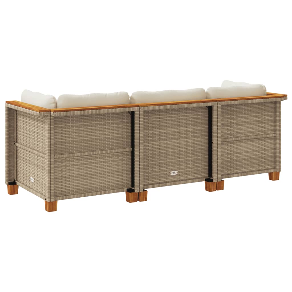 vidaXL Sofa ogrodowa z poduszkami, 3-osobowa, beż, polirattan